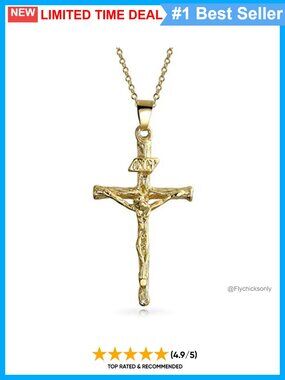 Two Tone Gold Plated Crucifix Cross Pendant Necklace 18 In Rolo Chain